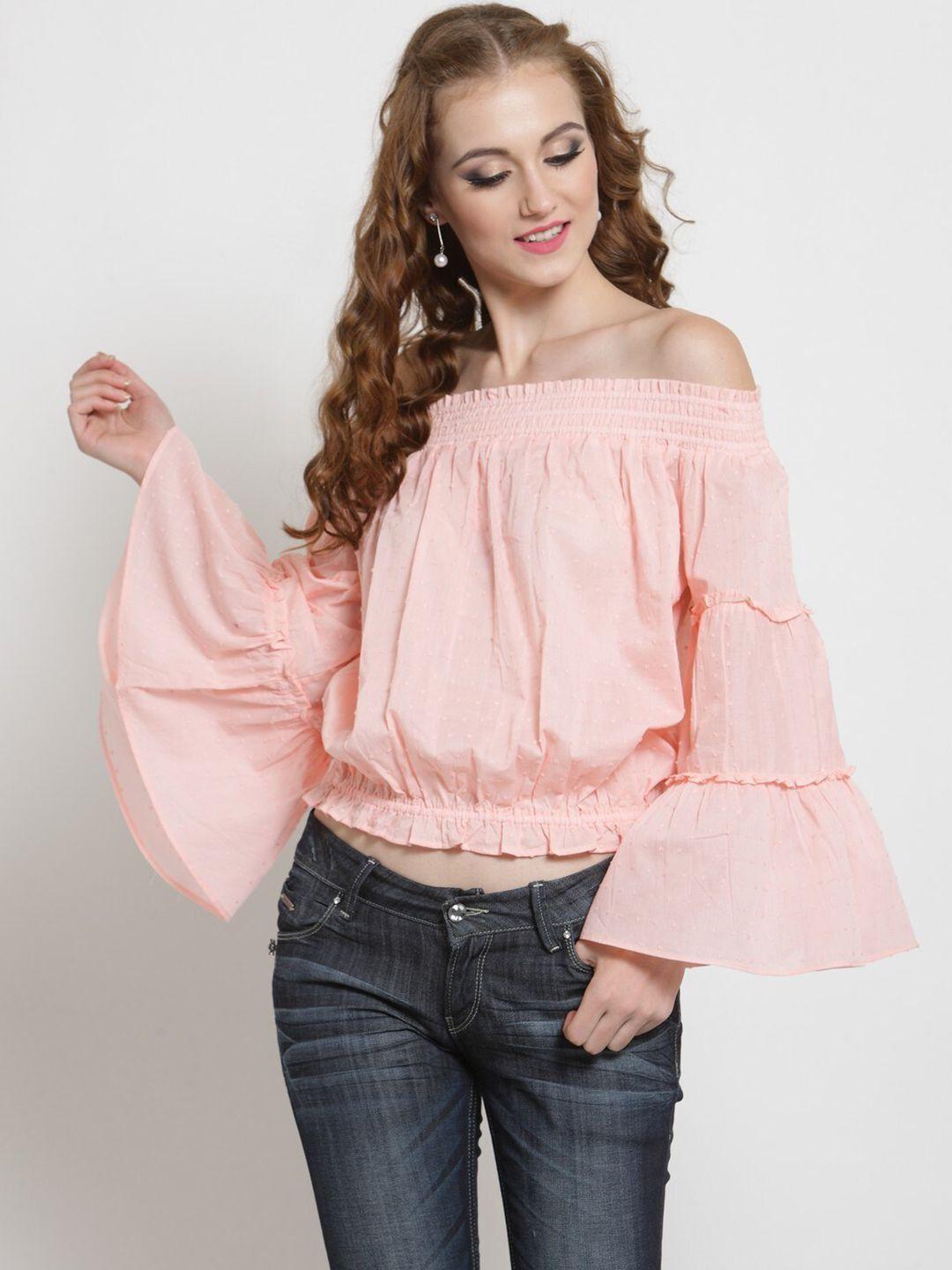 sera off-shoulder crepe bardot crop top