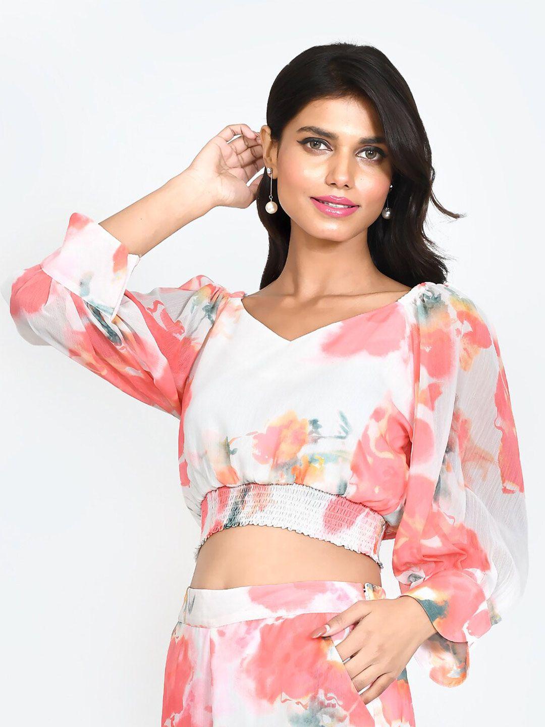 zink london floral print v-neck blouson crop top