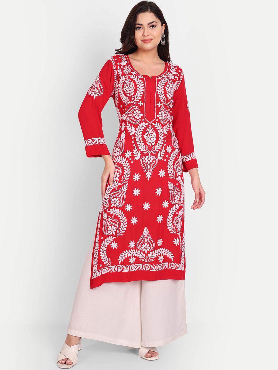 indiankala4u women floral embroidered notch neck kurta