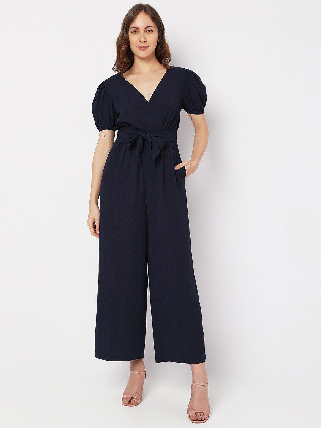 vero moda puff sleeves v-neck wrap basic jumpsuit