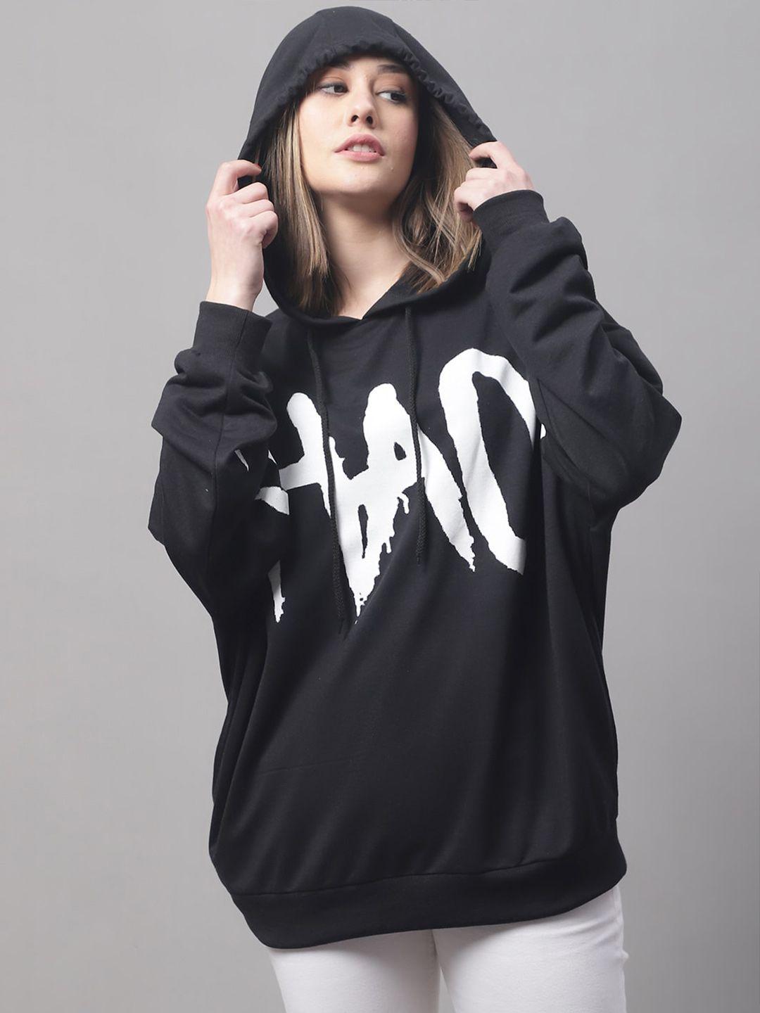 door74 women typography printed hooded pullover sweatshirt