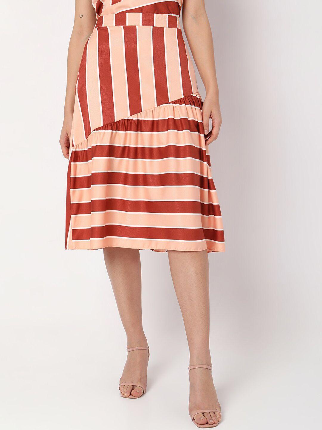 vero moda women striped printed midi-length flared skirt