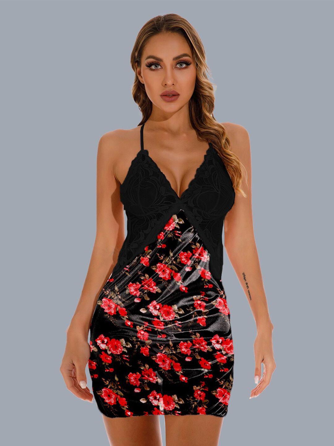 herryqeal printed shoulder straps satin baby doll