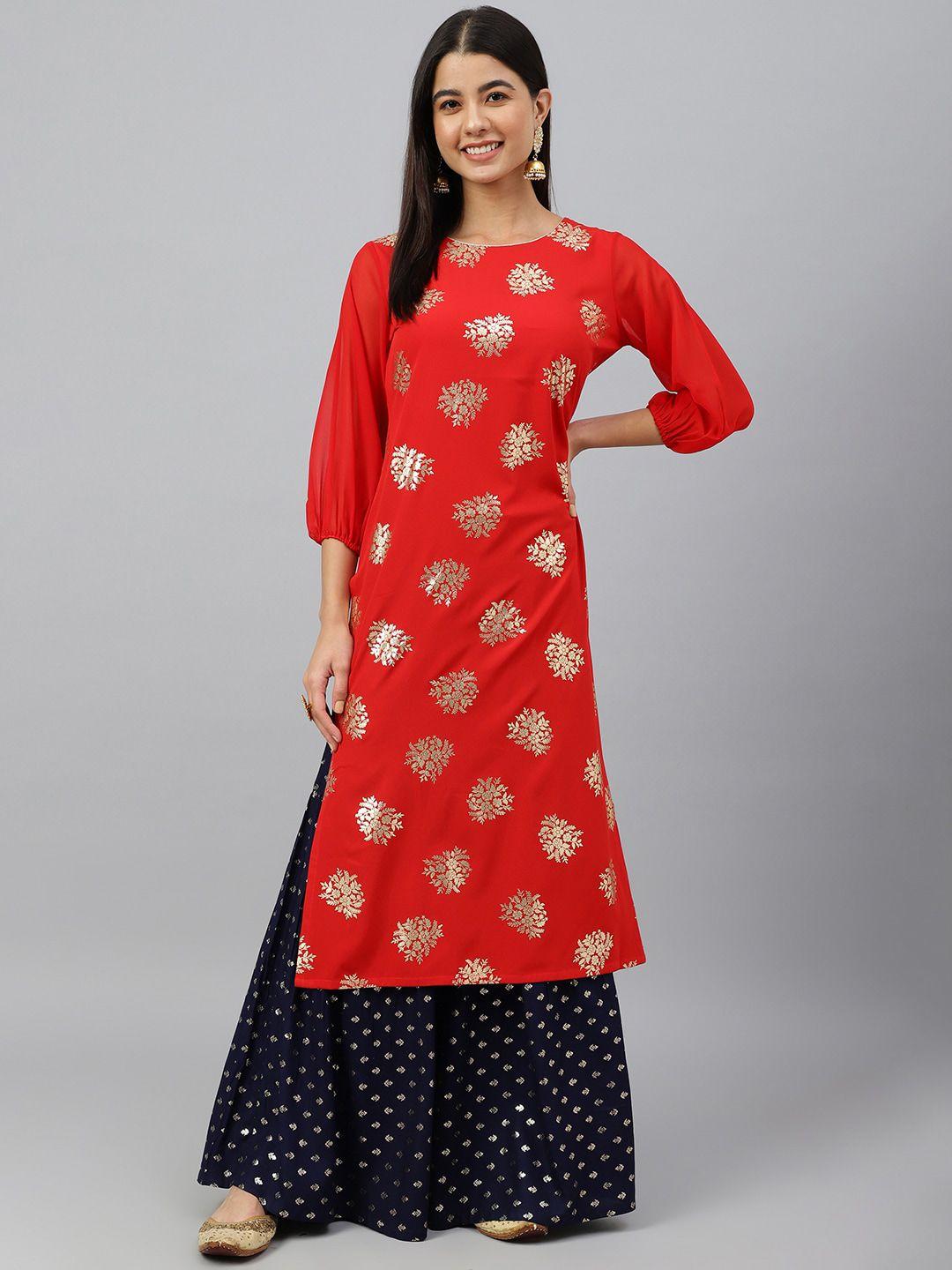 janasya women floral printed straight kurta