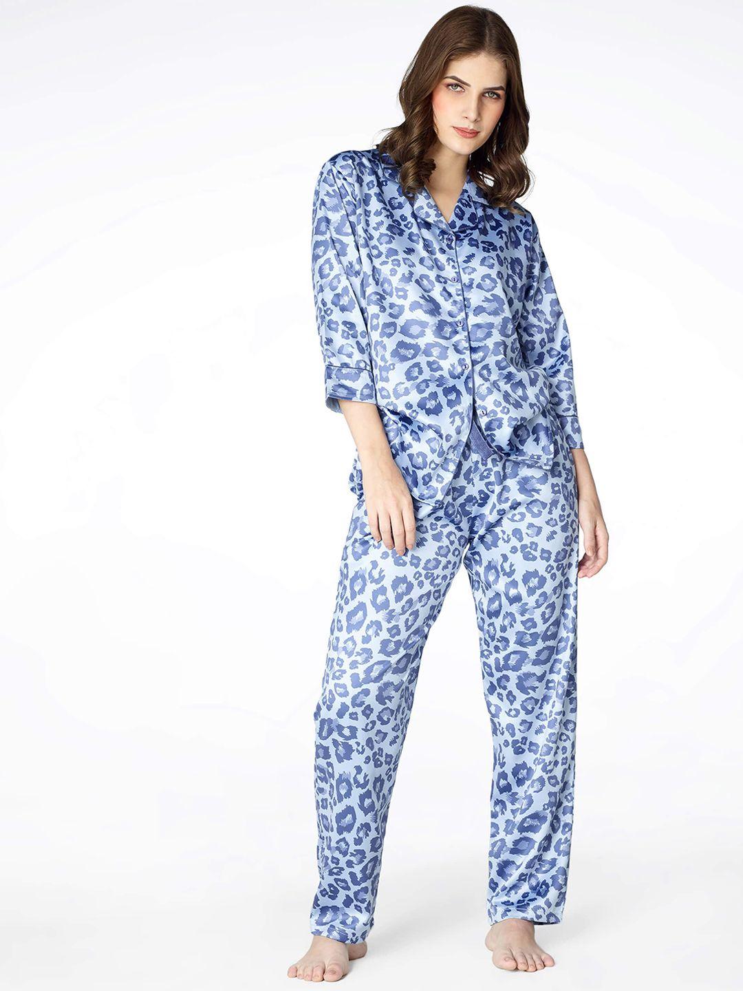 zeyo women animal printed satin night suit