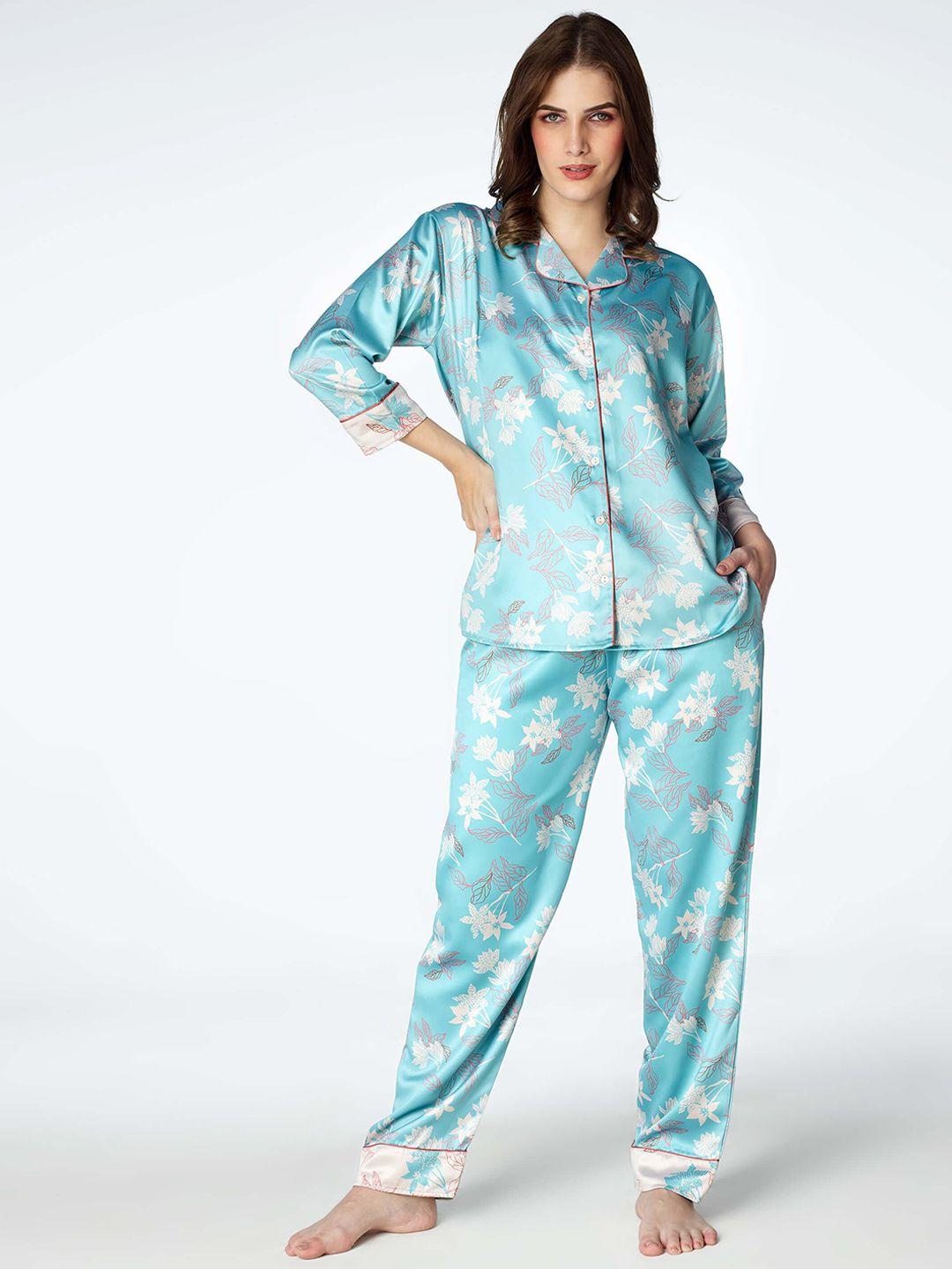 zeyo women floral printed satin night suit