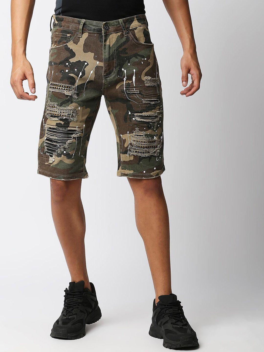 waimea men camouflage printed distressed skinny fit denim shorts