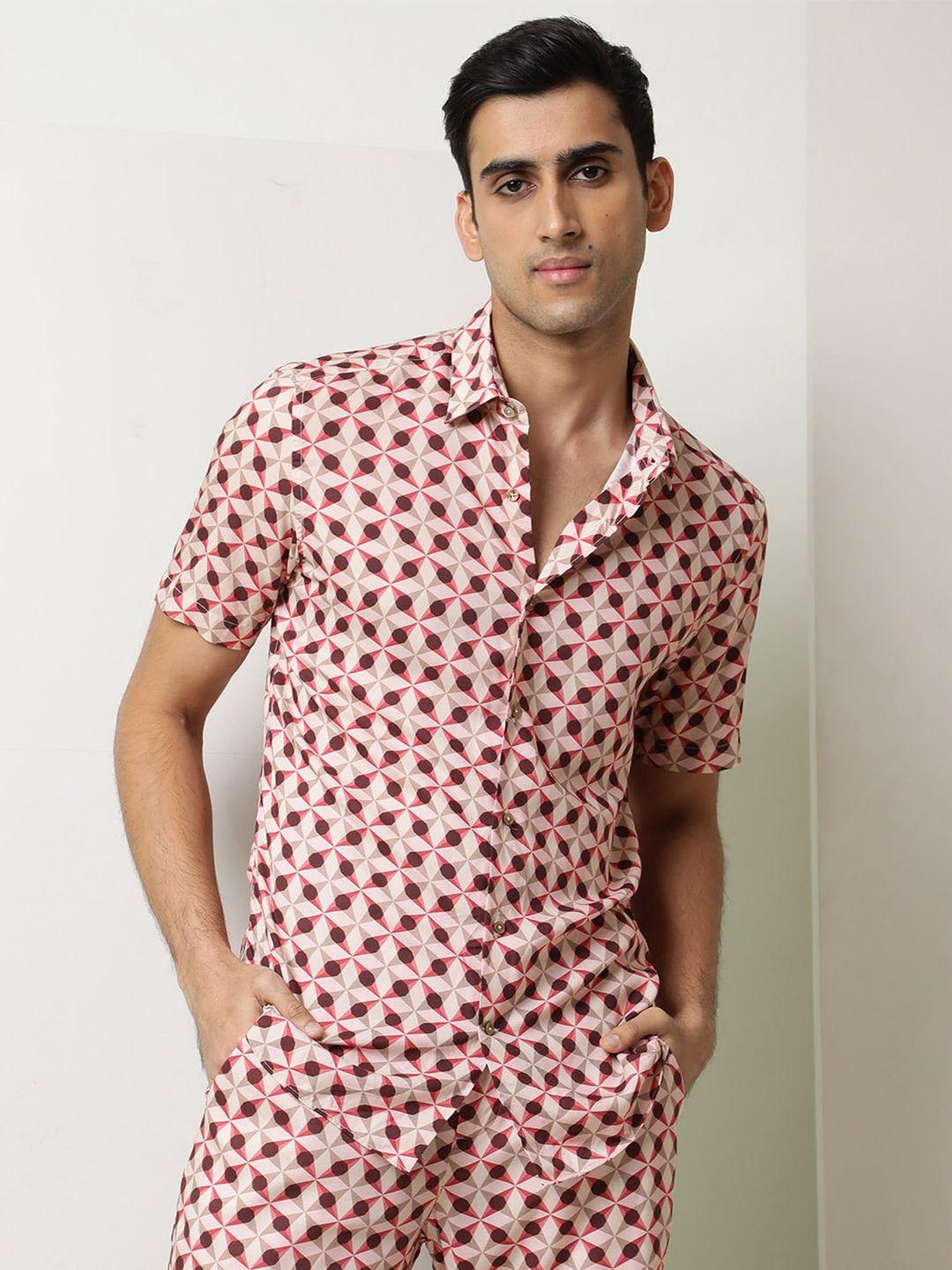 rare rabbit men slim fit printed casual cotton shirt