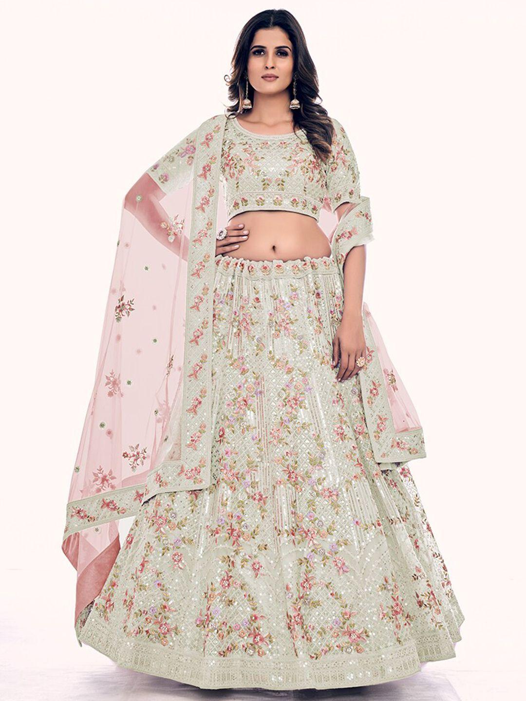 fusionic embroidered semi-stitched lehenga & unstitched blouse with dupatta