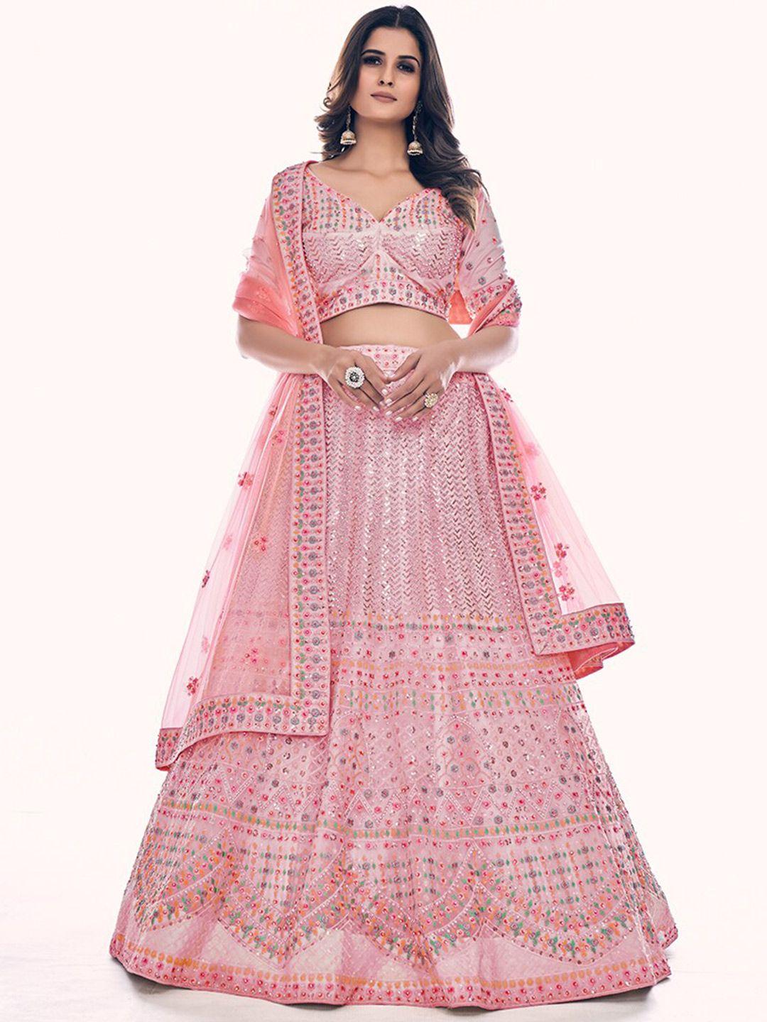 fusionicembroidered semi-stitched lehenga & unstitched blouse with dupatta