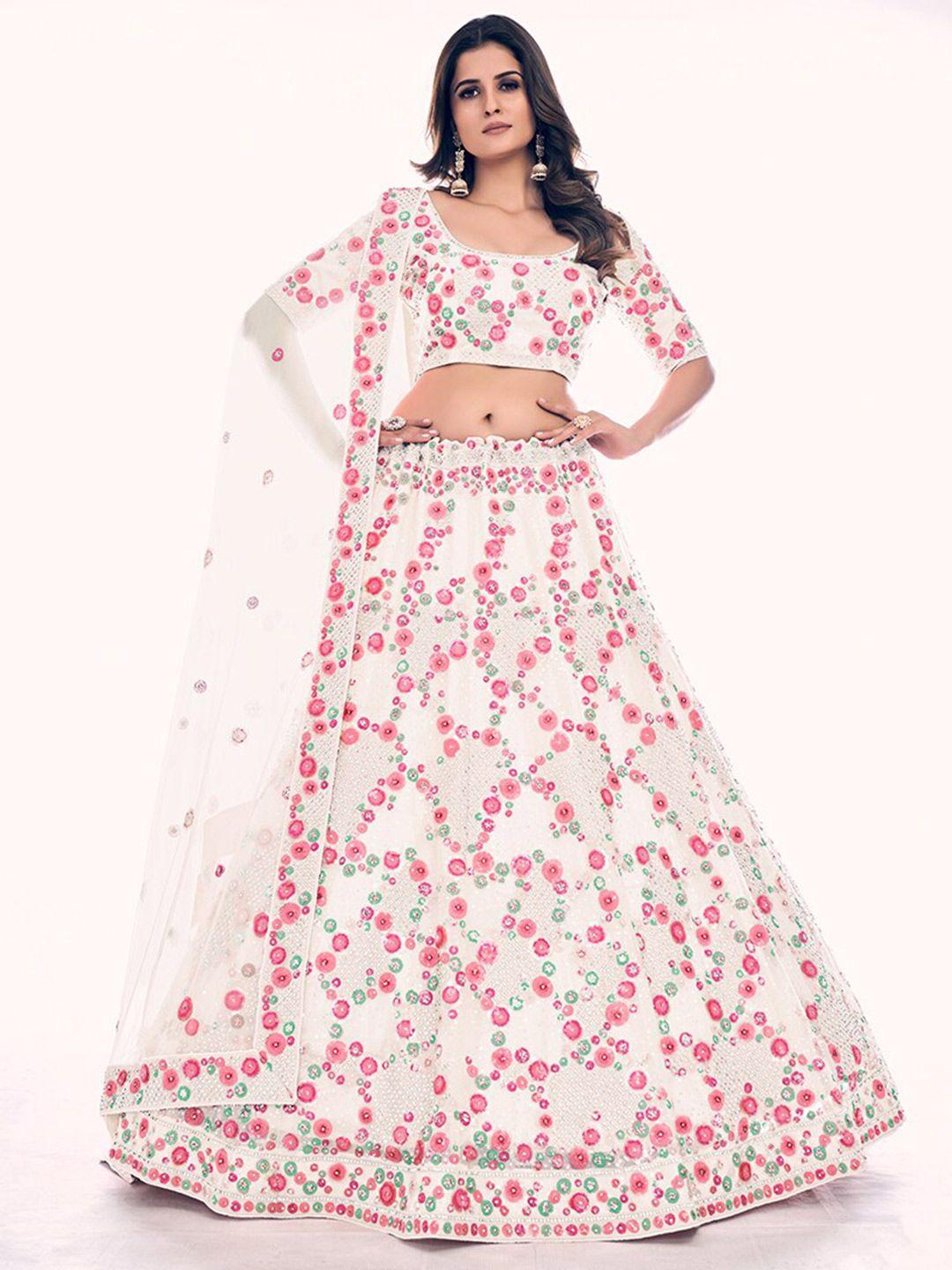 fusionic embroidered net semi-stitched lehenga & unstitched blouse with dupatta