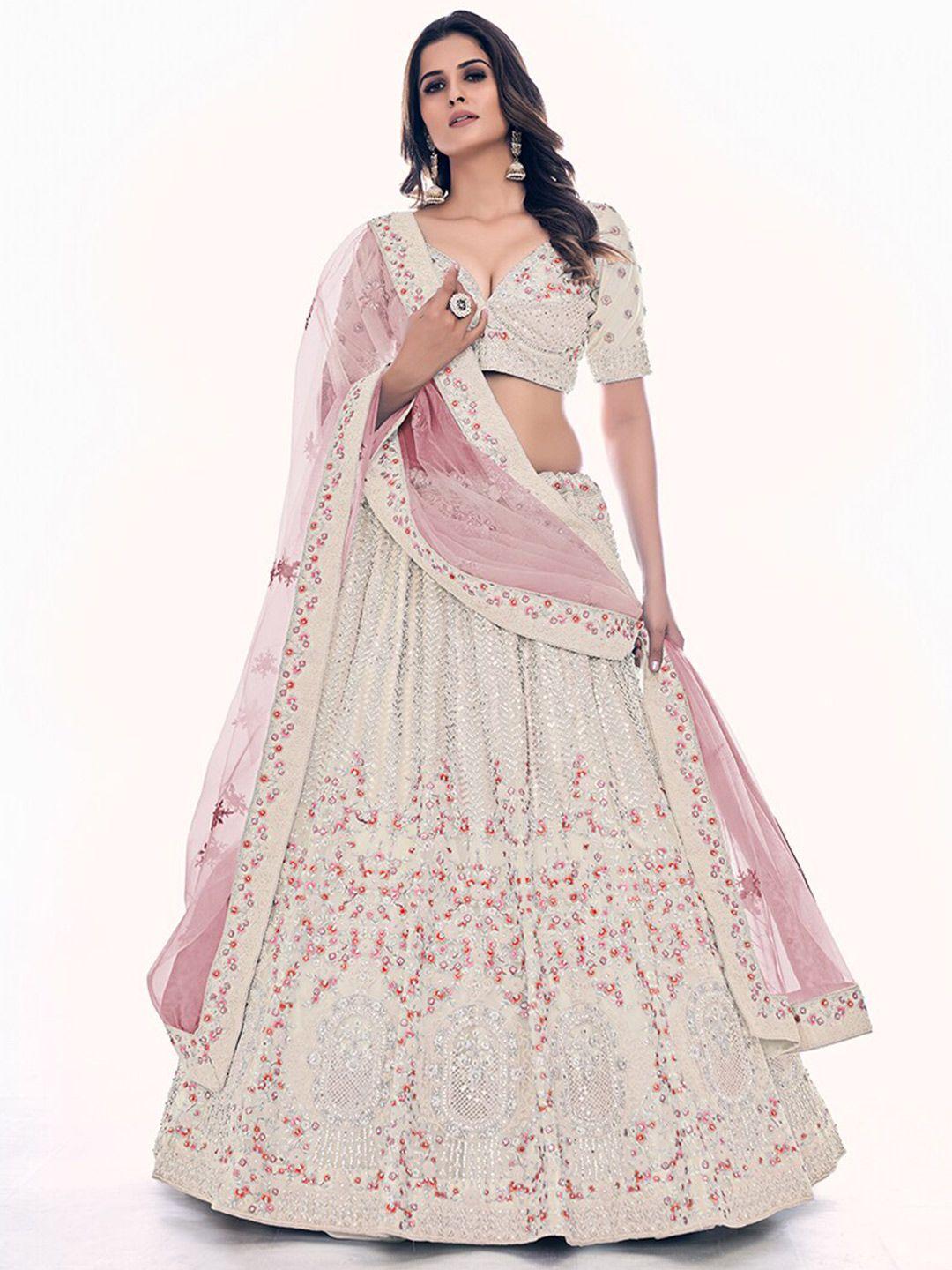 fusionic embroidered sequinned semi-stitched lehenga & unstitched blouse with dupatta