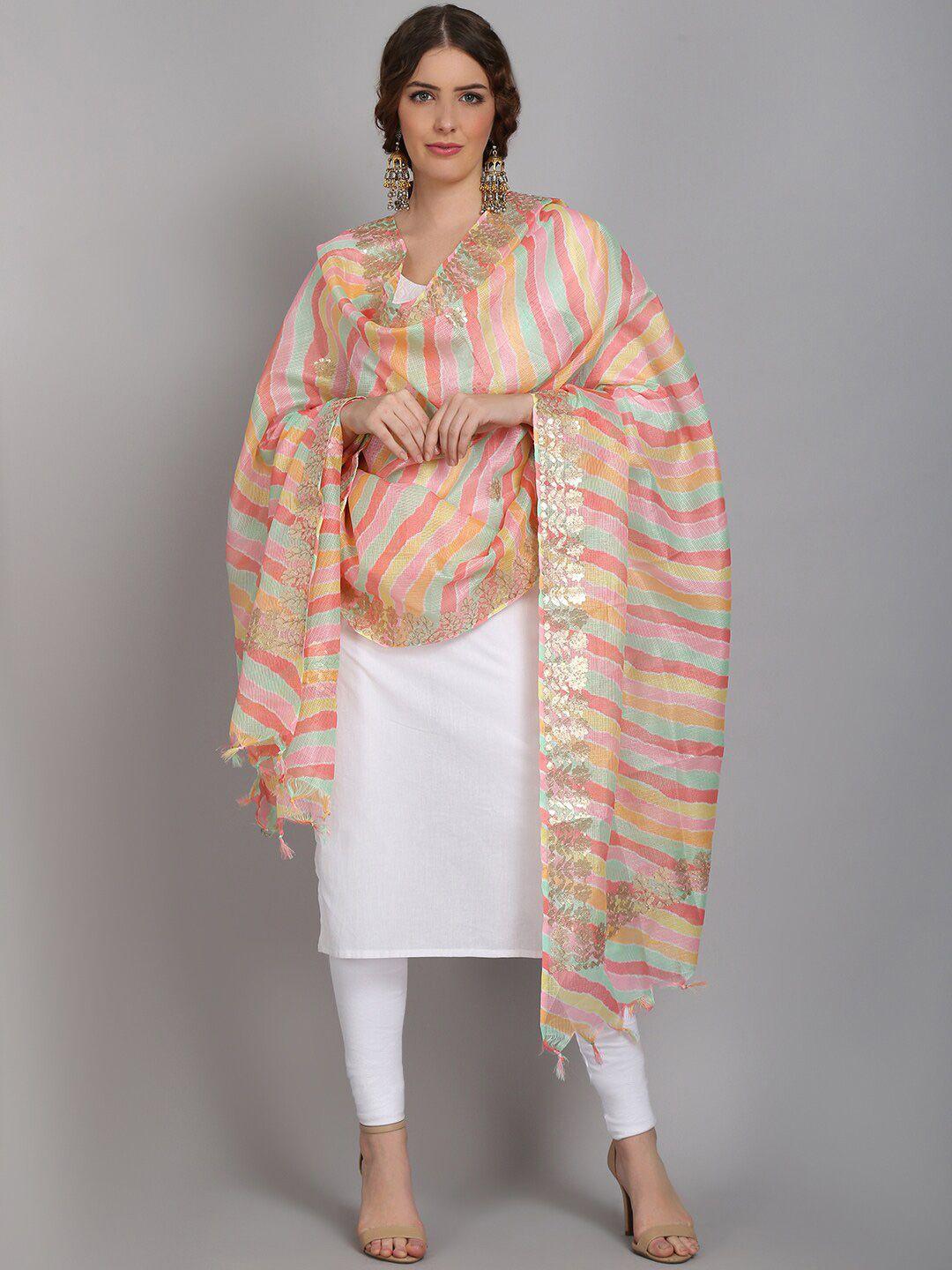 soundarya striped pure cotton leheriya dupatta with gotta patti