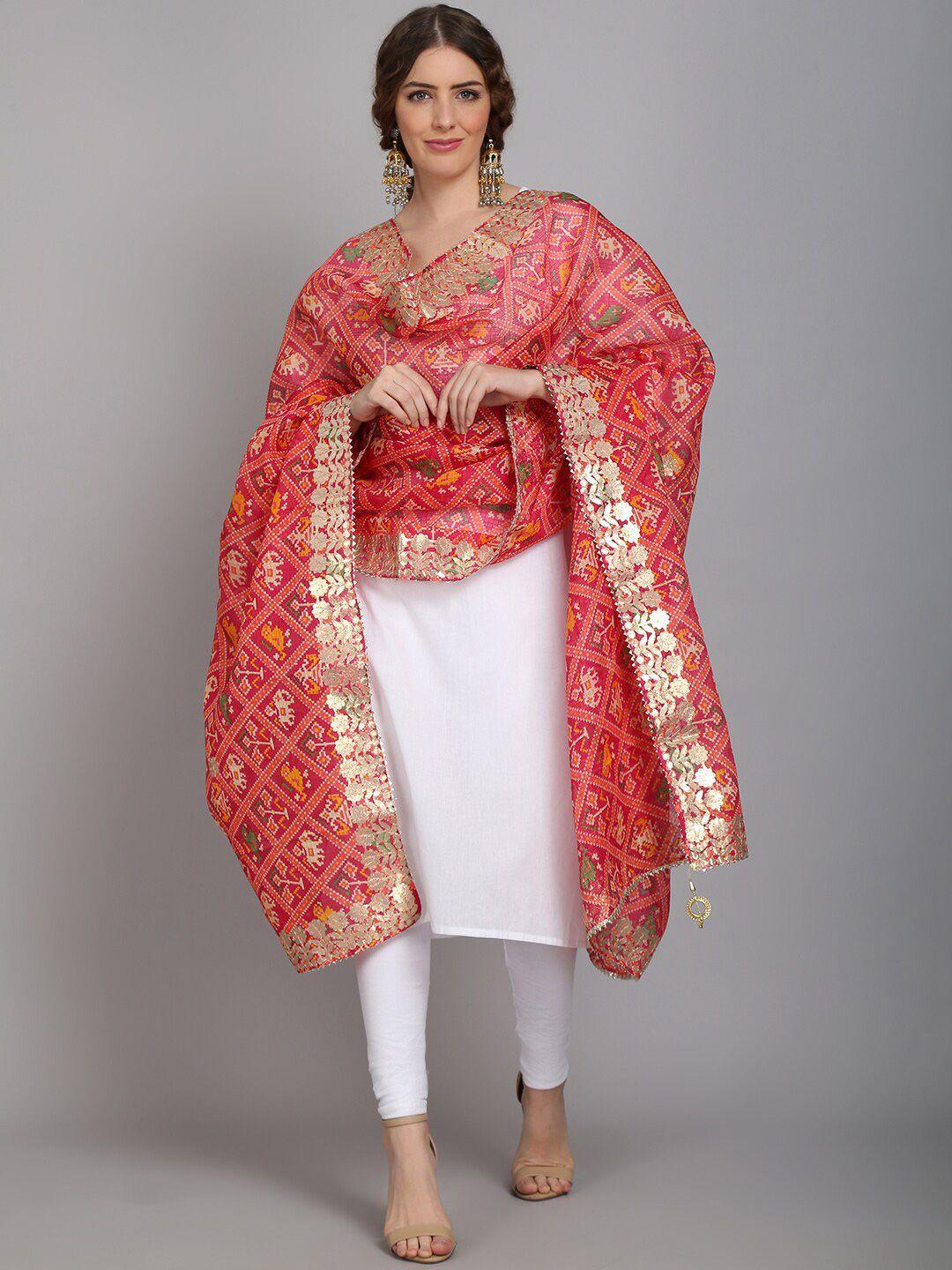 soundarya ethnic motifs printed pure cotton dupatta with gotta patti