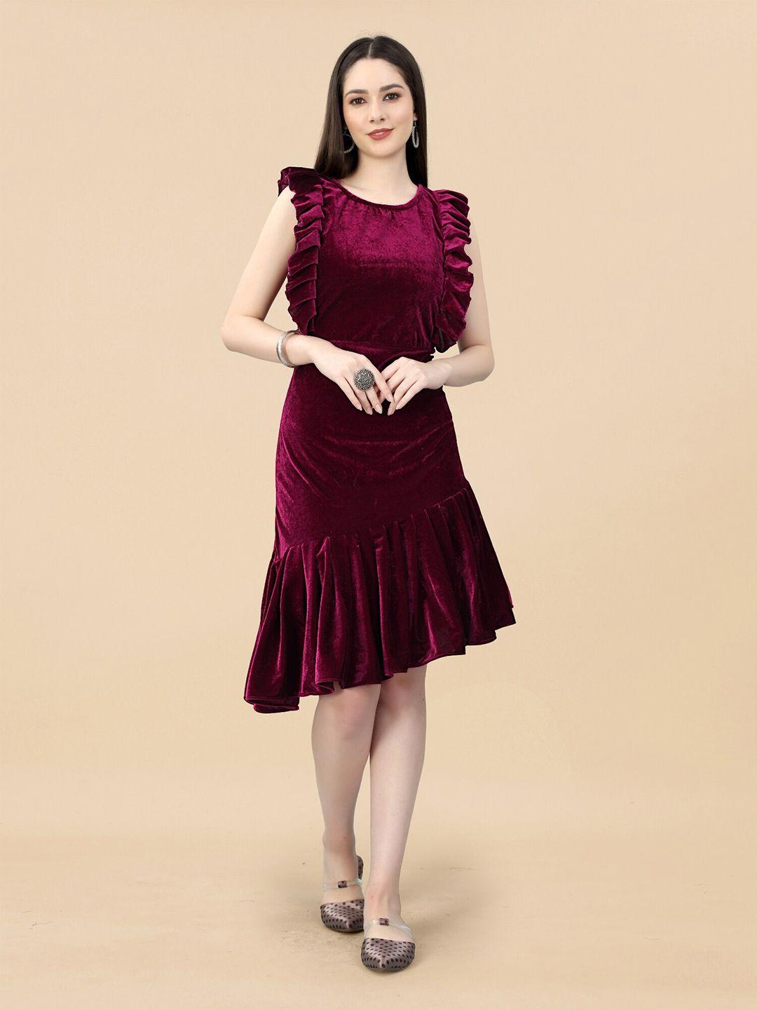 apnisha round neck velvet sheath dress