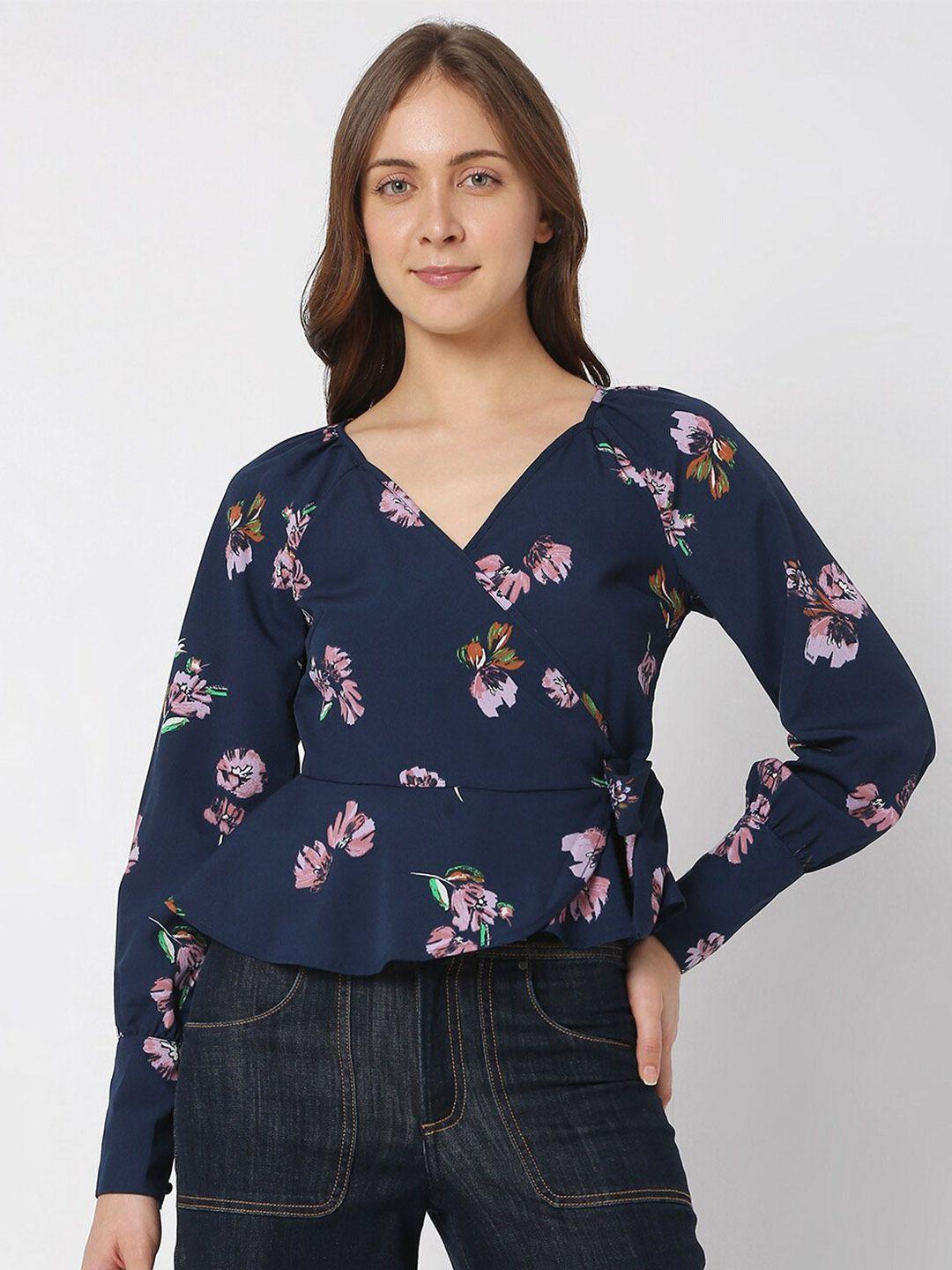 vero moda floral printed crop wrap top