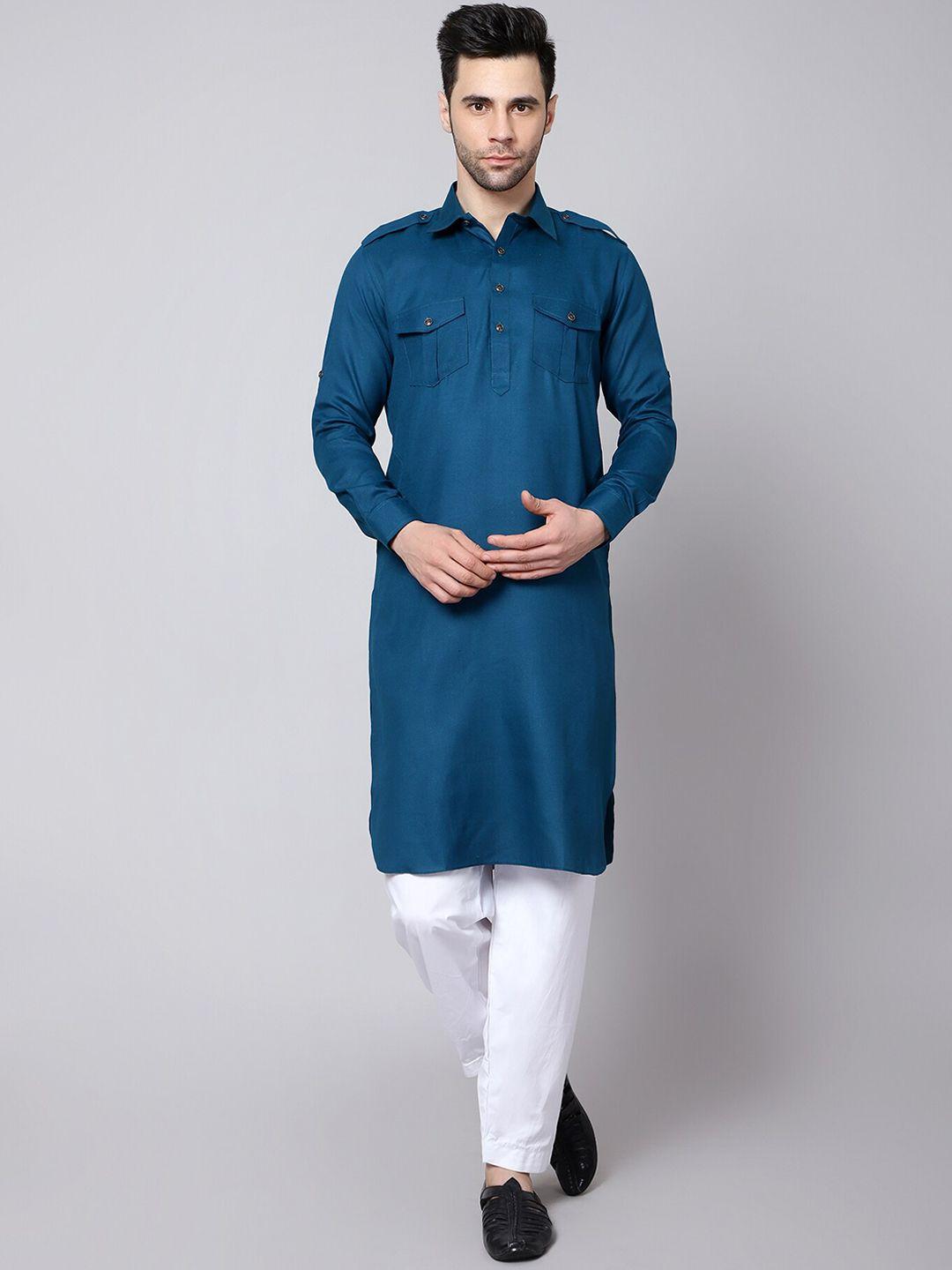 here&now men teal thread work pathani kurta