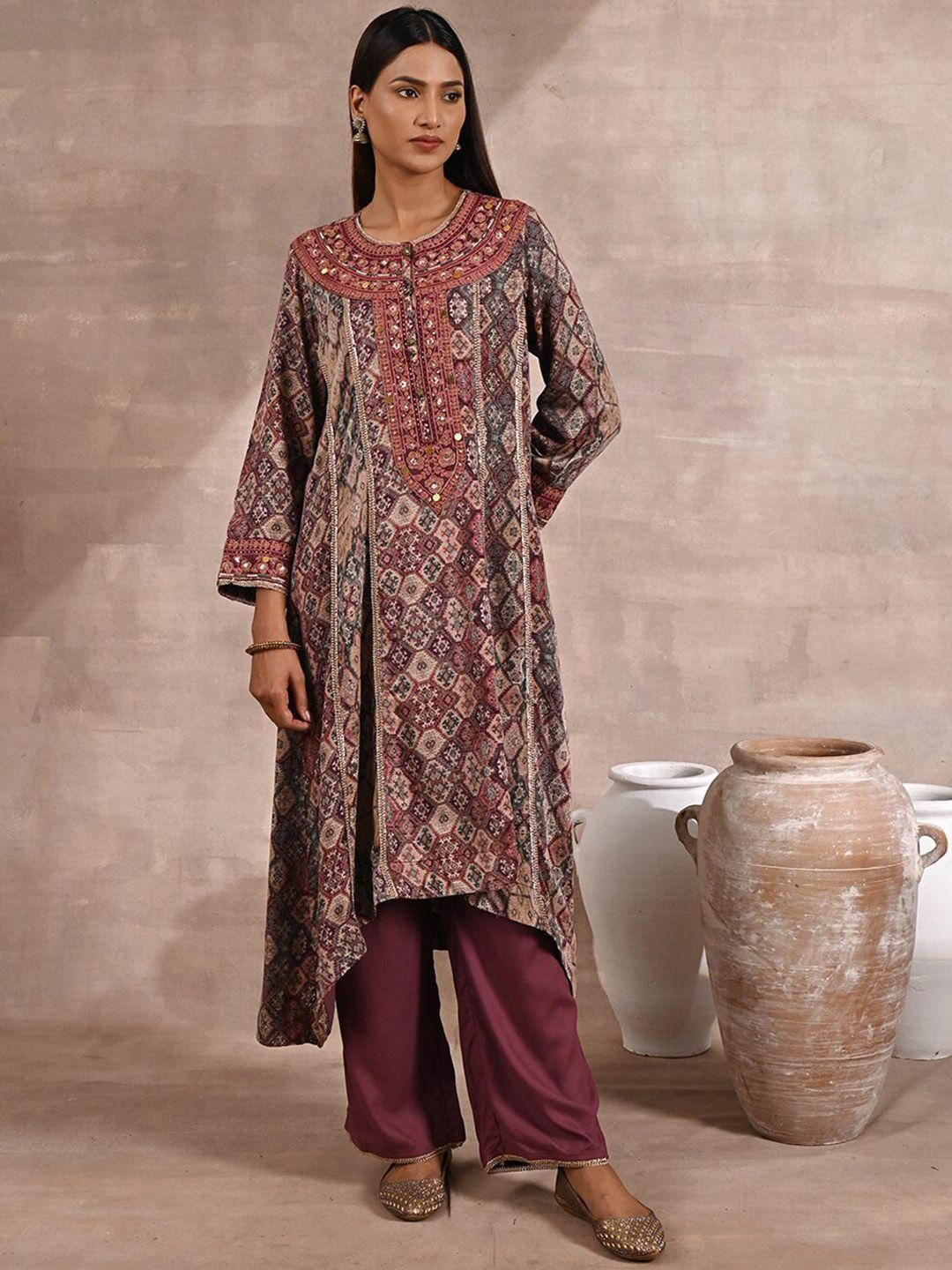 lakshita women pink ethnic motifs embroidered kurta with palazzos