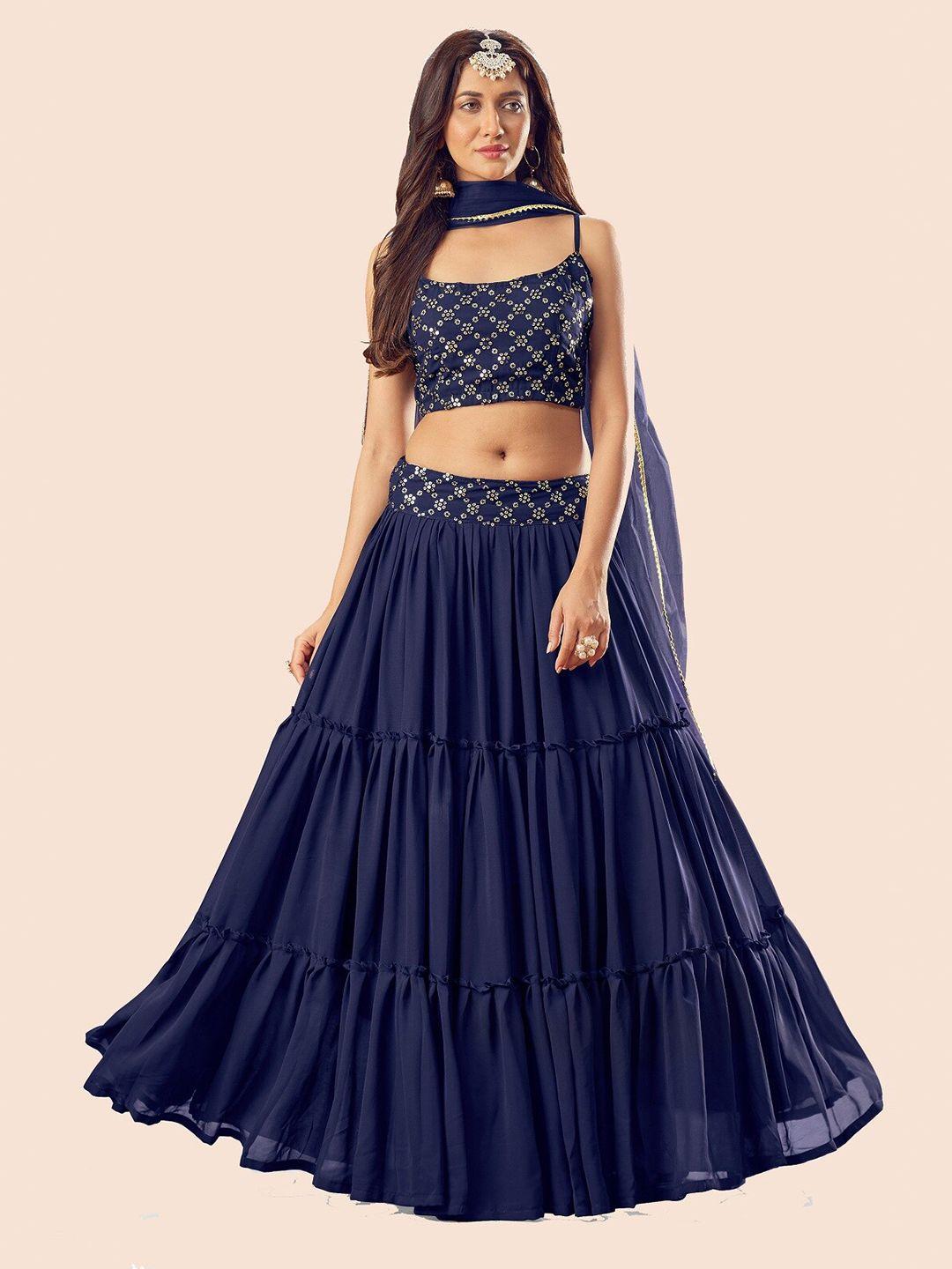 yoyo fashion embroidered semi-stitched lehenga & unstitched blouse with dupatta