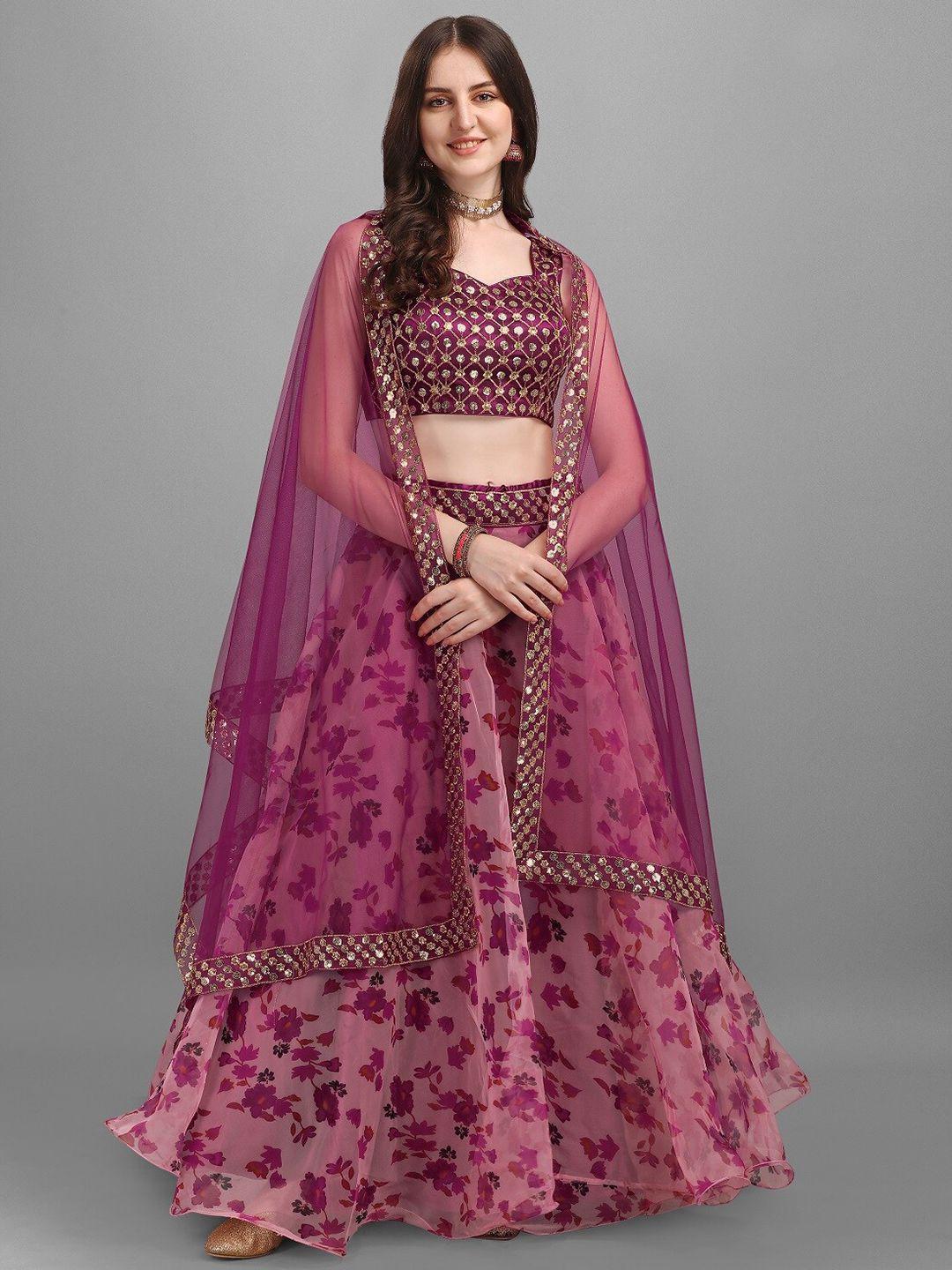 yoyo fashion embellished organza semi-stitched lehenga & unstitched blouse with dupatta