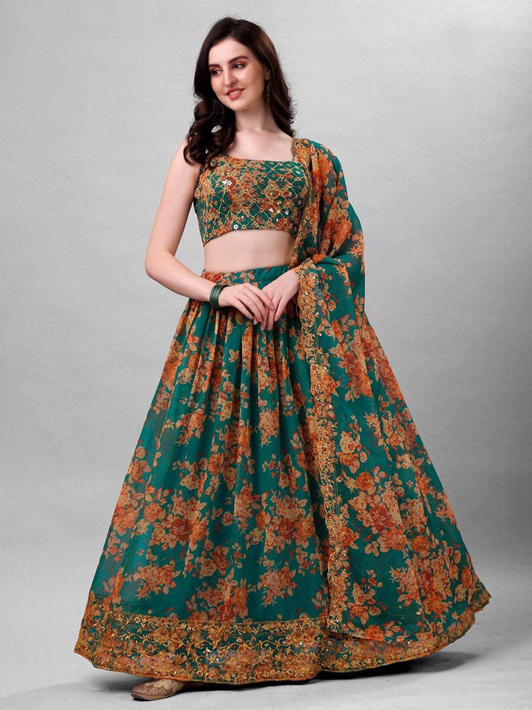 yoyo fashion printed sequinned semi-stitched lehenga & unstitched blouse with dupatta