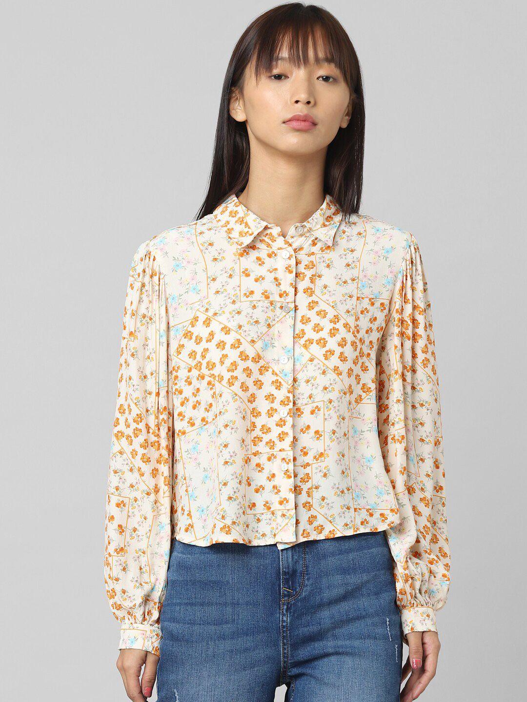 only women white floral printed casual shirt