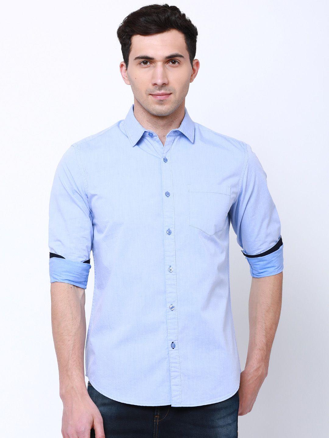 black coffee men blue slim fit solid casual shirt