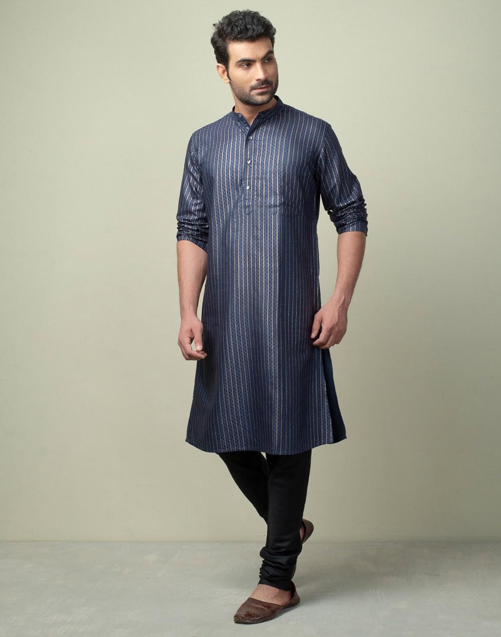 viscose tussar hand block printed slim fit long kurta