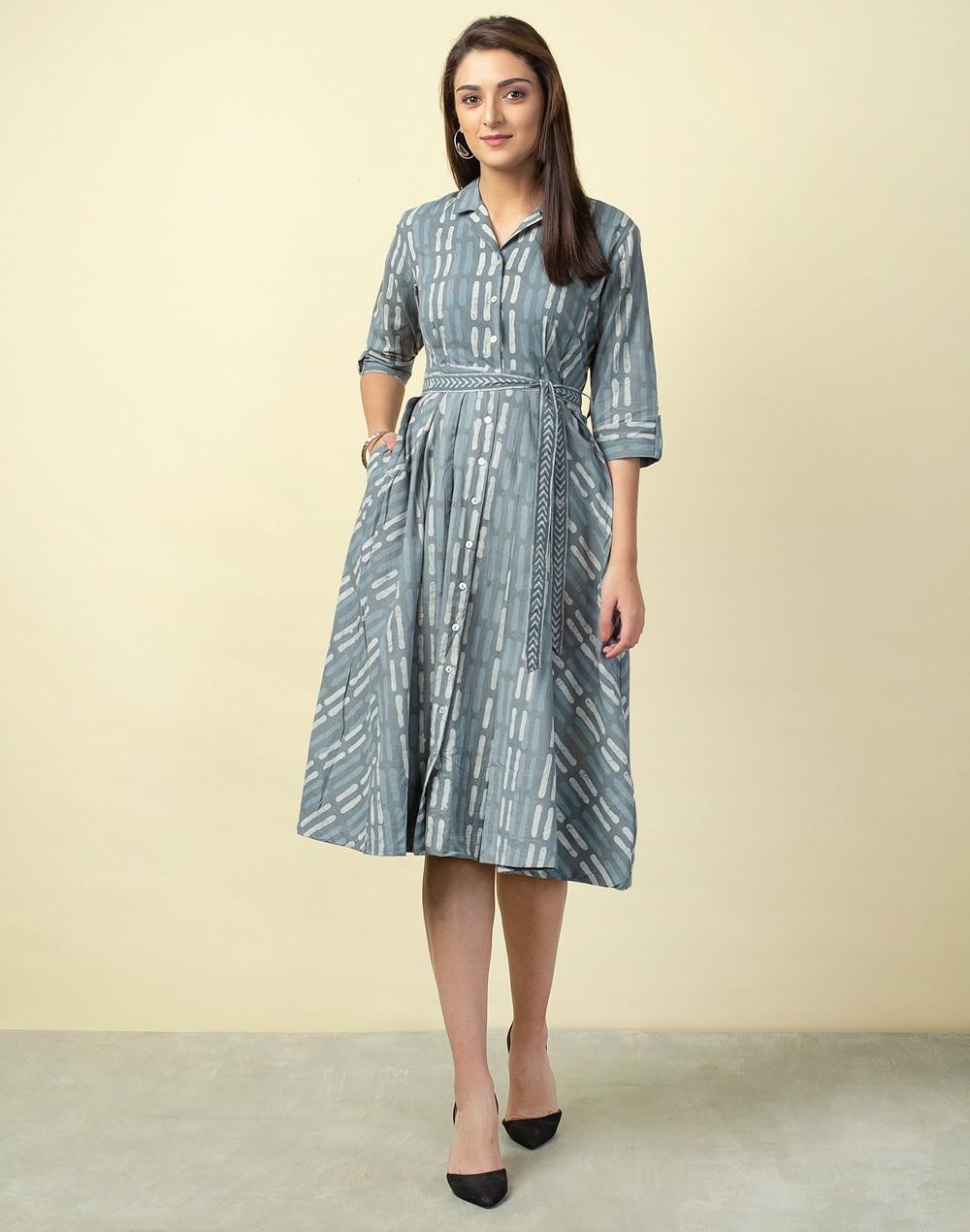 cotton dabu front button dress