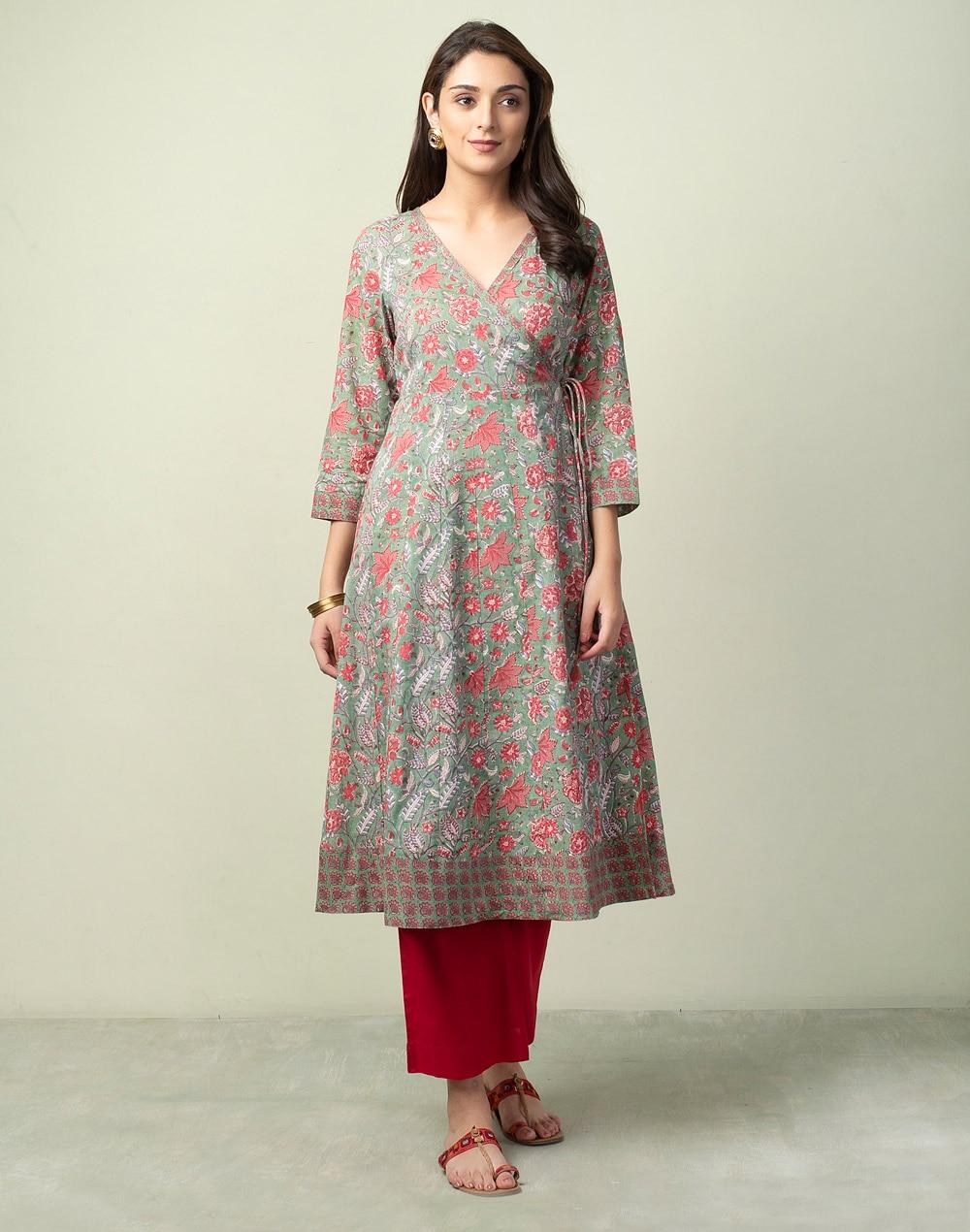 cotton printed slim fit long kurta