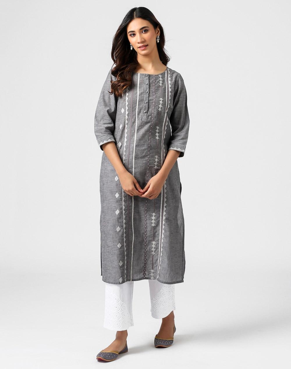 cotton applique long kurta