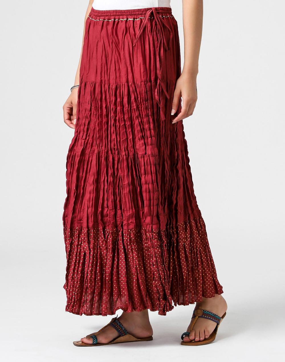 cotton printed crinkled long skirt