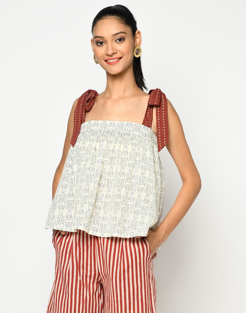 fabnu cotton slub printed top