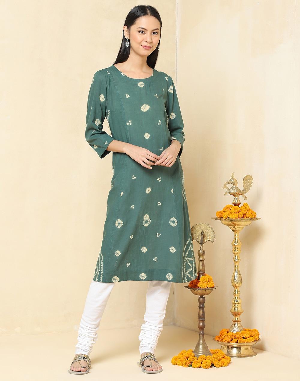 cotton slub printed knee length kurta