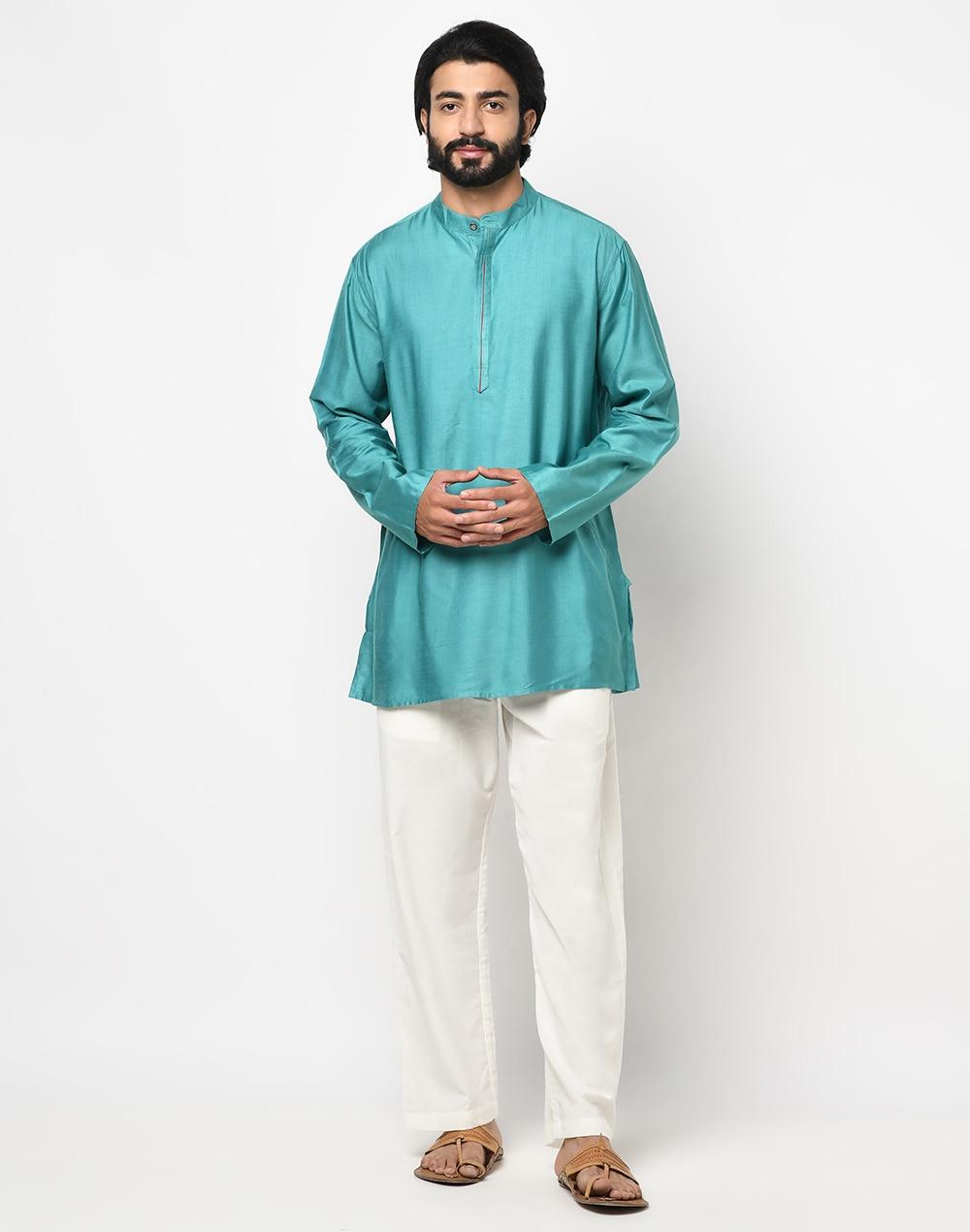 viscose tussar placket detail short kurta