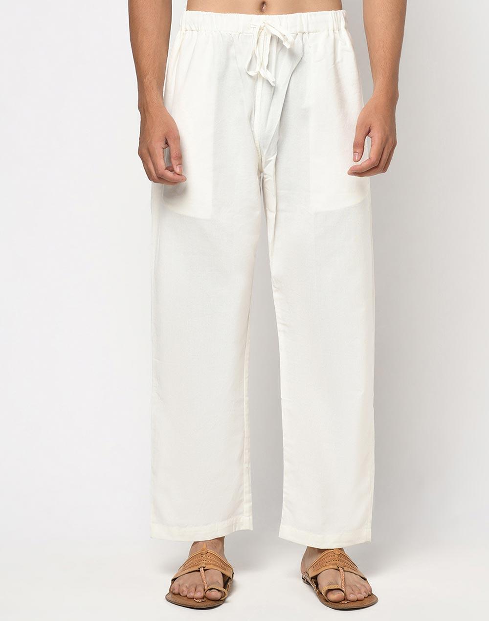 off white cotton straight leg pyjama with elasticated waist