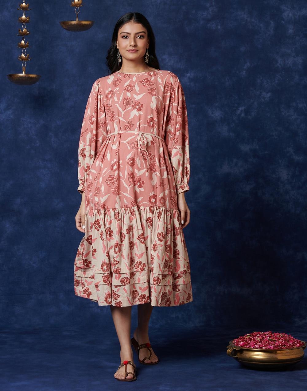 fabnu cotton linen flax printed dress