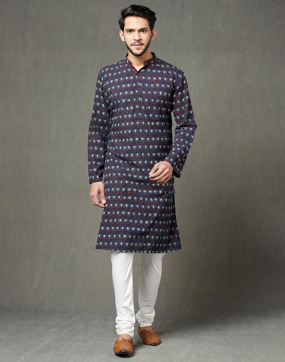 indigo cotton printed long kurta