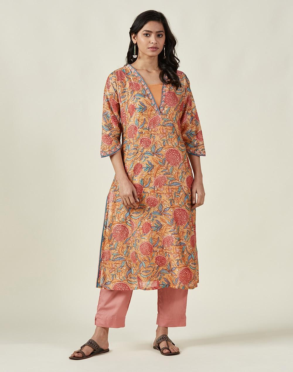 cotton silk printed long kurta