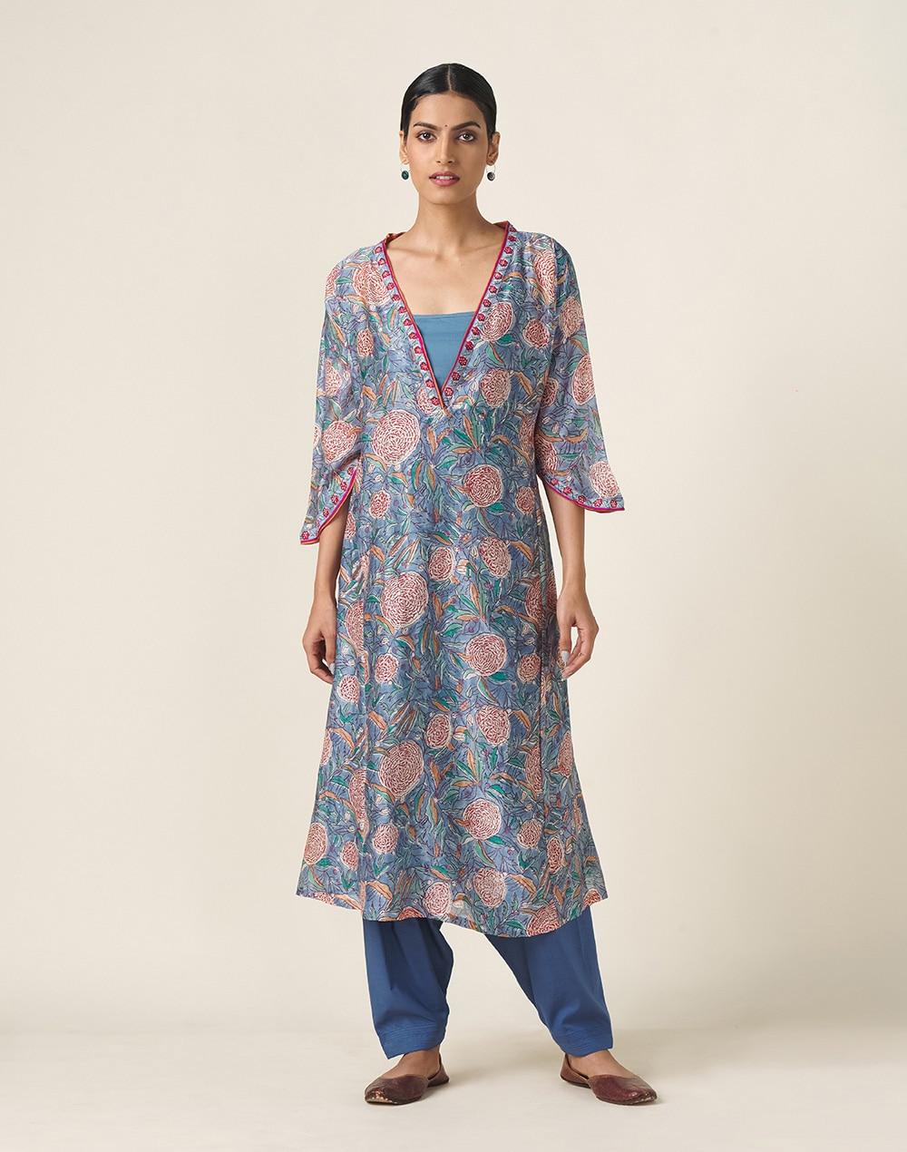 cotton silk printed long kurta