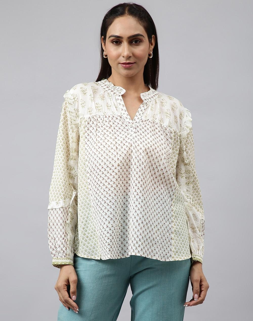 cotton blend hand block print top