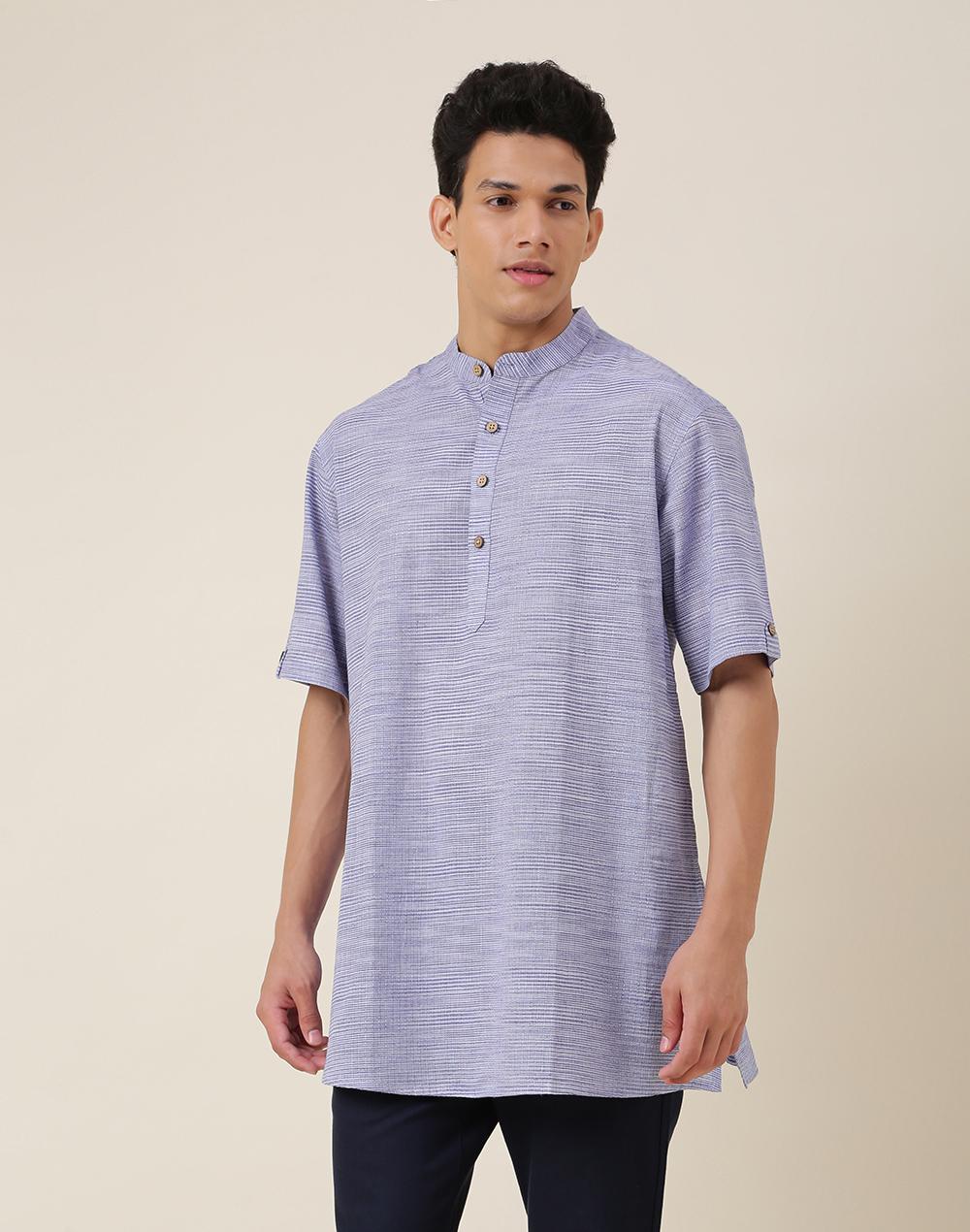 blue cotton geometric short kurta