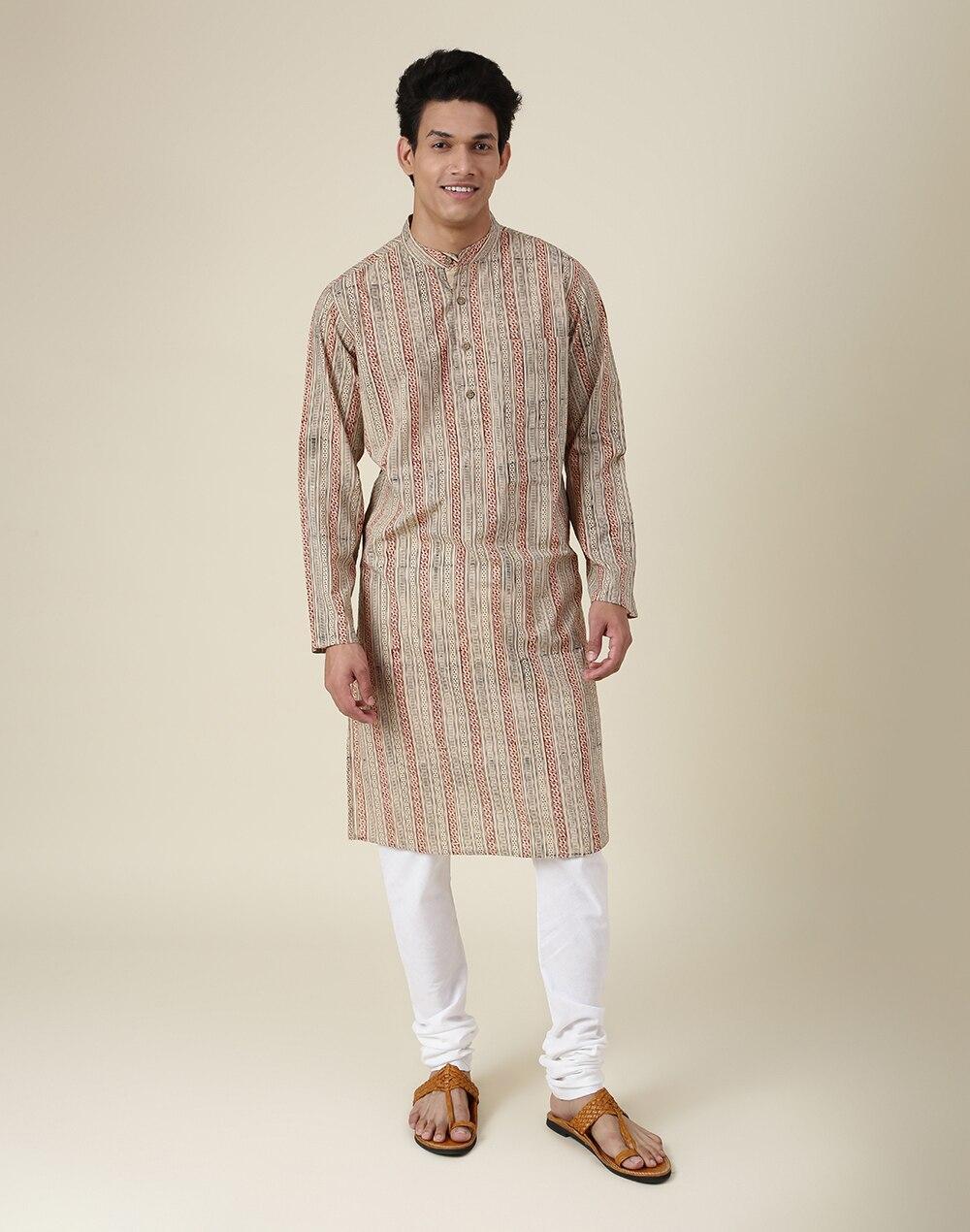 chinese collar cotton printed long kurta