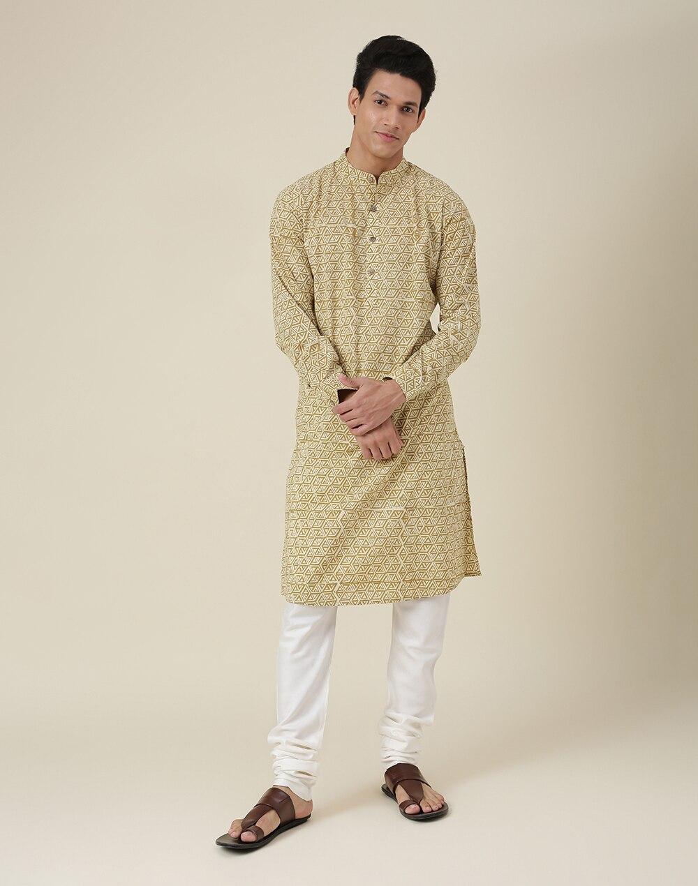 hand bock print chinese collar cotton long kurta