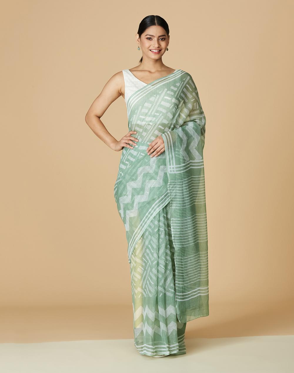 cotton silk hand block printed sari