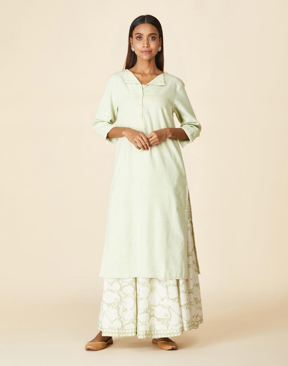 green cotton straight 2pc kurta set