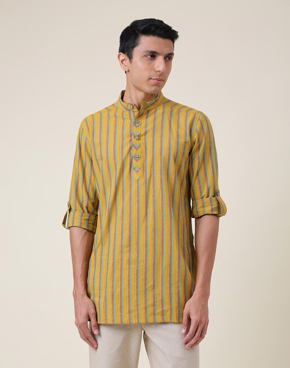 multi cotton striped slim fit short kurta