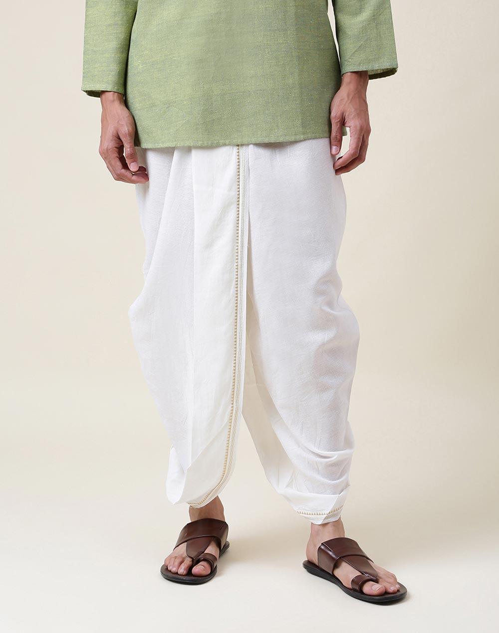 white cotton blend striped dhoti