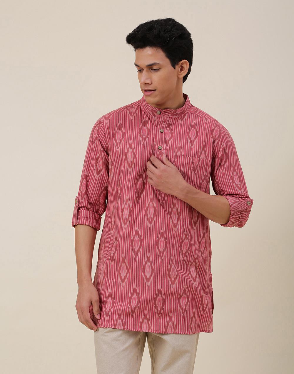 pink cotton ikat woven short kurta