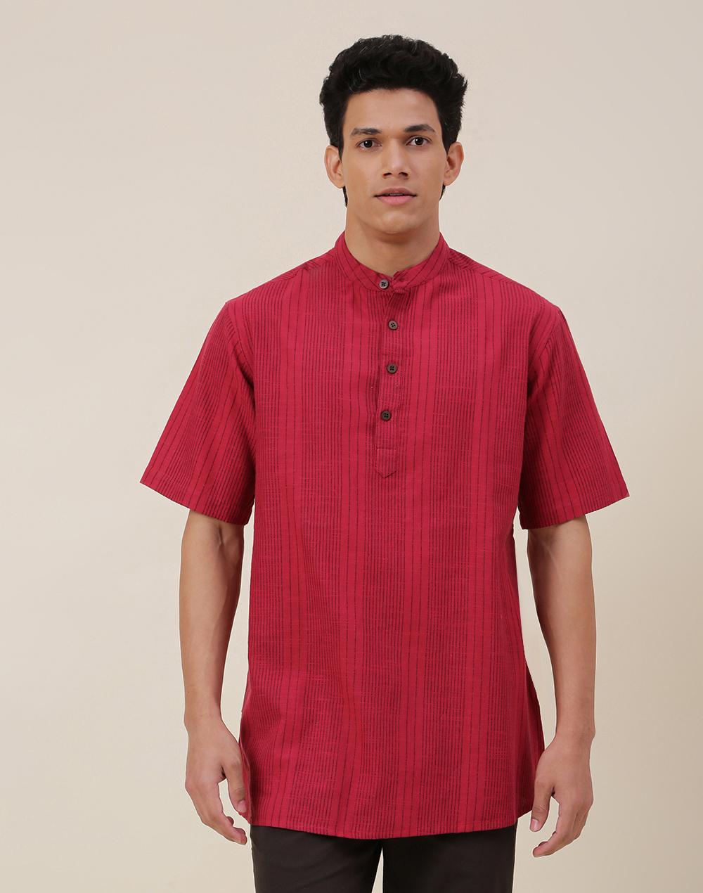 red cotton dobby short kurta